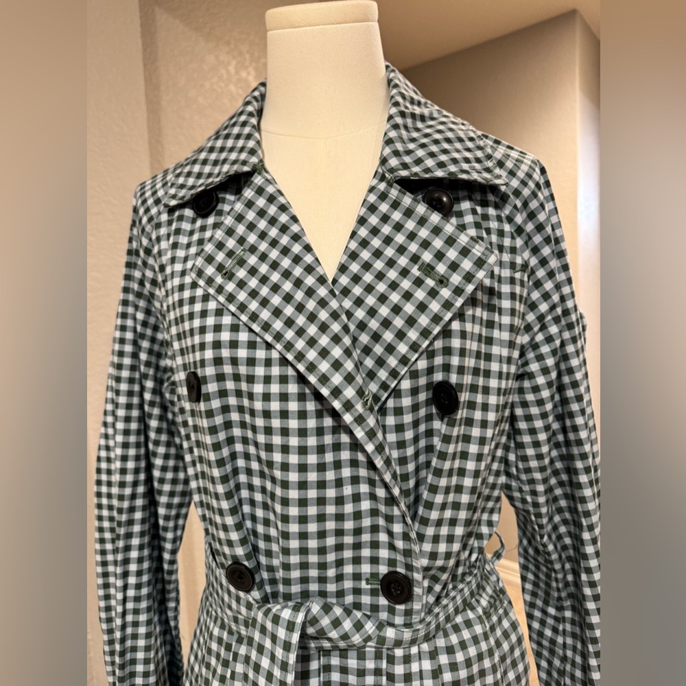 NWOT Free Assembly Plaid Blue & Green Checkered Gingham Everyday Trench Coat - Picture 6 of 16